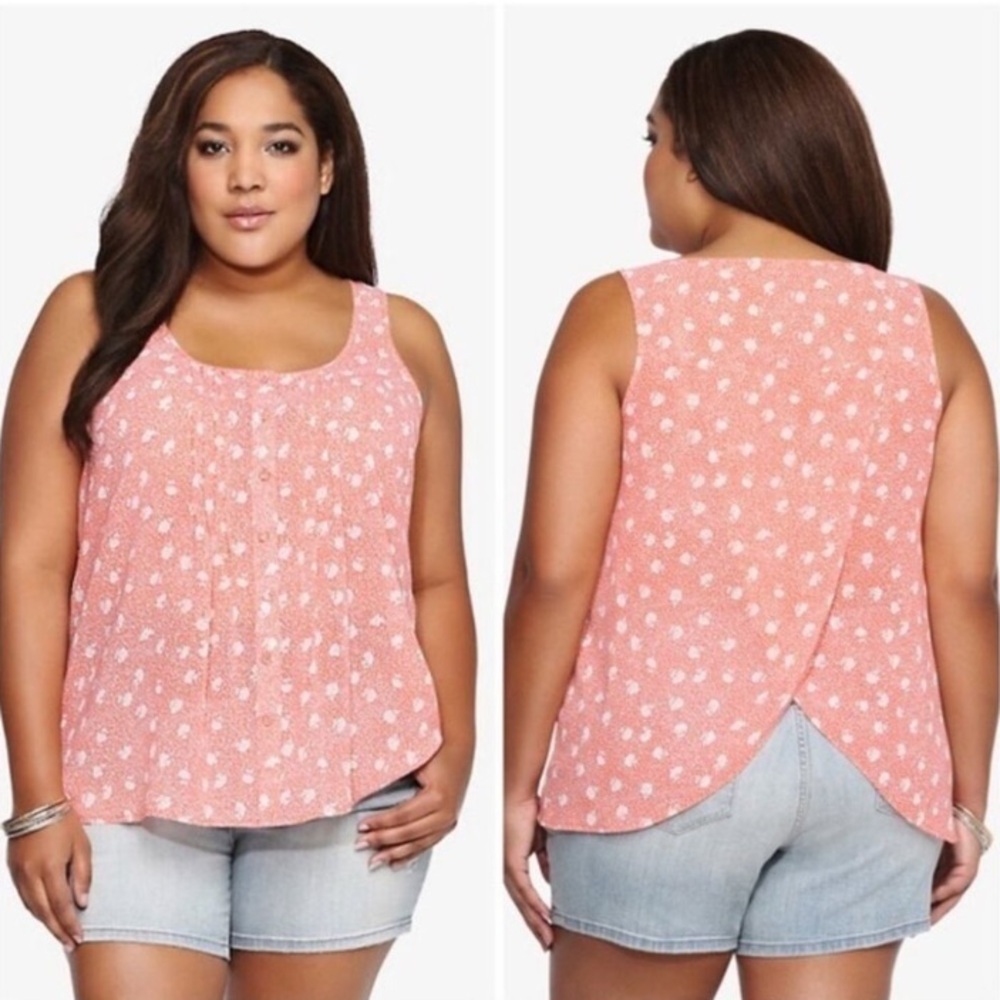 TORRID Floral Chiffon Tulip Back Tank in Coral